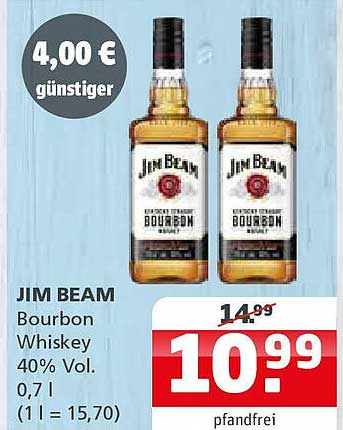 JIM BEAM Bourbon Whiskey 0,7 L für nur 10,99 €
