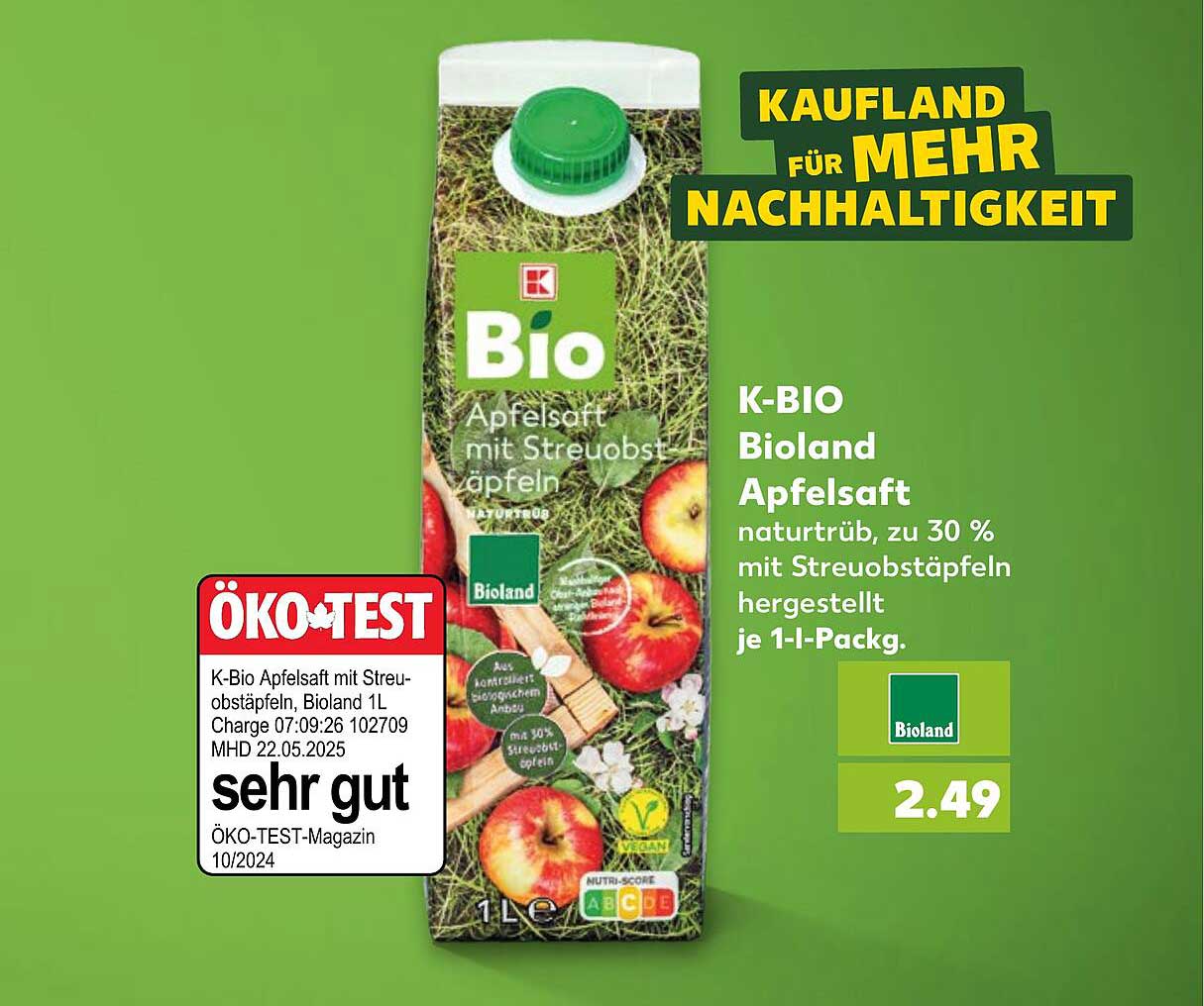 K-BIO Bioland Apfelsaft naturtrüb mit Streuobstäpfeln 1L