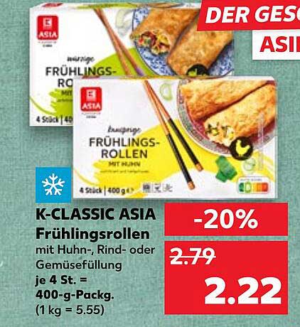 K-CLASSIC ASIA Frühlingsrollen mit Huhn, Rind- oder Gemüsefüllung