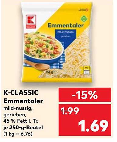K-CLASSIC Emmentaler gerieben, mild-nussig