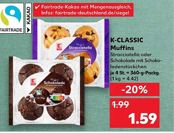 K-CLASSIC Muffins Stracciatella oder Schokolade mit Schokoladenstückchen
