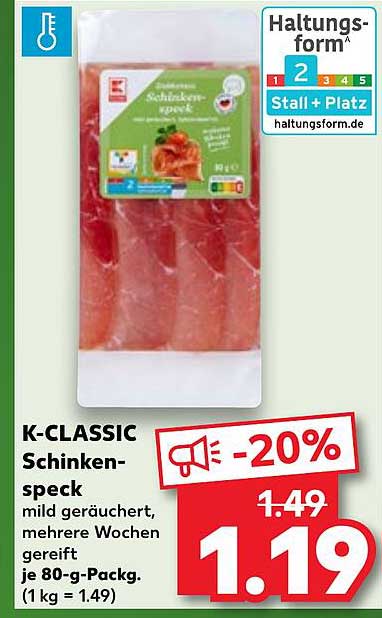 K-CLASSIC Schinkenspeck – mild geräuchert, 80-g-Packung