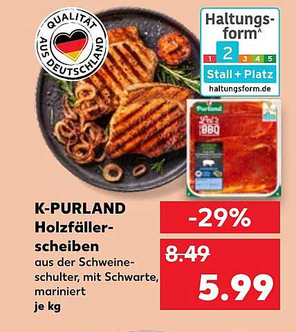 K-PURLAND Holzfällerscheiben aus der Schweineschulter, mit Schwarte, mariniert je kg