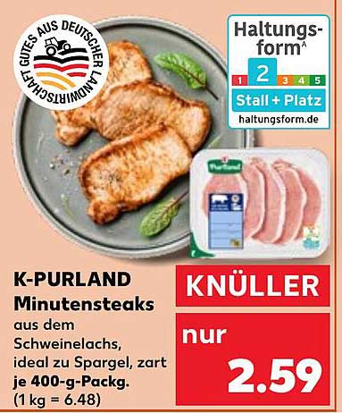 K-PURLAND Minutenssteaks aus dem Schweinelachs - ideal zu Spargel