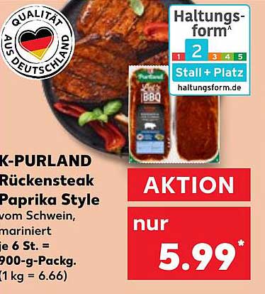 K-PURLAND Rückensteak Paprika Style, mariniert - nur 5,99 €