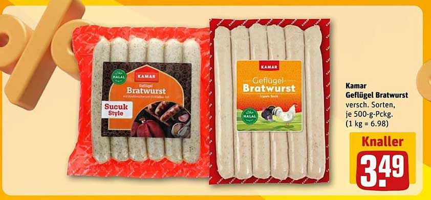 Kamar Geflügel Bratwurst, verschied. Sorten, je 500-g-Packung (1 kg = 6,98)