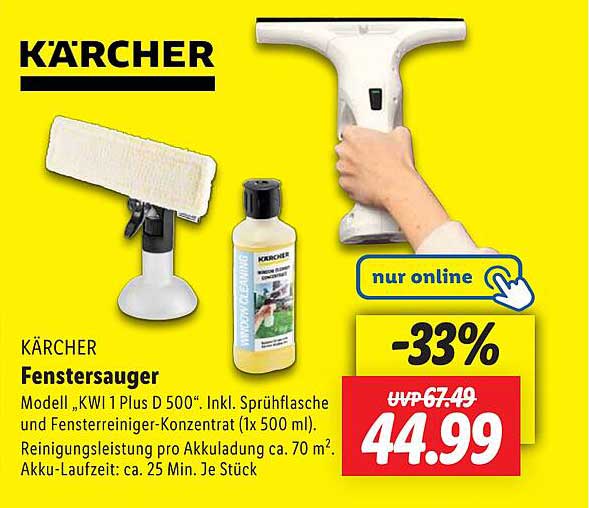 KÄRCHER Fenstersauger Modell „KW 1 Plus D 500“ mit Sprühflasche und Fensterreiniger-Konzentrat