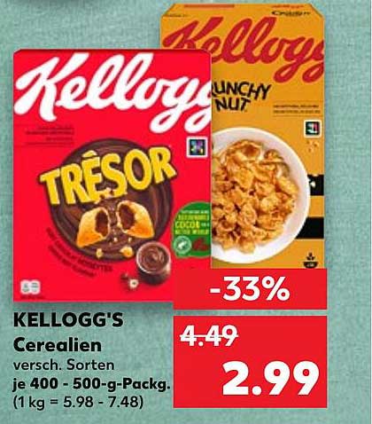 KELLOGG'S CEREALIEN - TREASURE UND CRUNCHY NUT