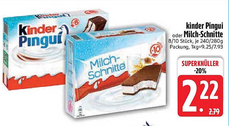 kinder Pingui oder Milch-Schnitte, 8/10 Stück, je 240/280g