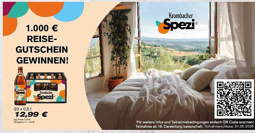 Krombacher Spezi 20 x 0,5 l für 12,99 € mit Reise-Gutschein Gewinnspiel