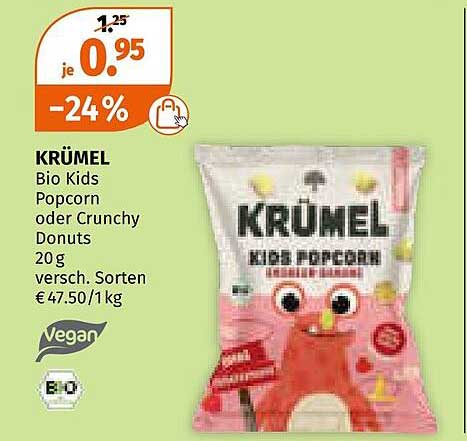 KRÜMEL Bio Kids Popcorn oder Crunchy Donuts 20 g