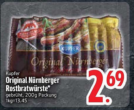 Kupfer Original Nürnberger Rostbratwürste, 200g Packung
