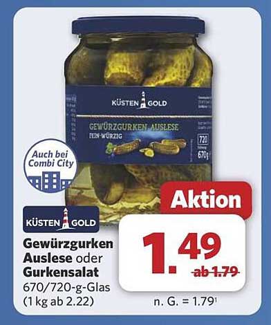 Küsten Gold Gewürzgurken Auslese oder Gurkensalat 670/720-g-Glas