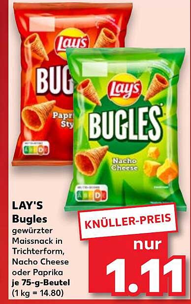 LAY'S Bugles Gewürzter Maissnack in Trichterform, Nacho Cheese oder Paprika