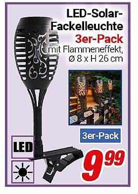LED-Solar-Fackelleuchte 3er-Pack mit Flammeneffekt, Ø 8 x H 26 cm