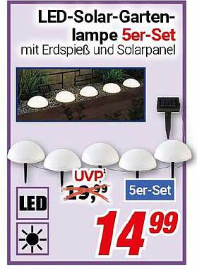 LED-Solar-Gartenlampe 5er-Set mit Erdspieß und Solarpanel