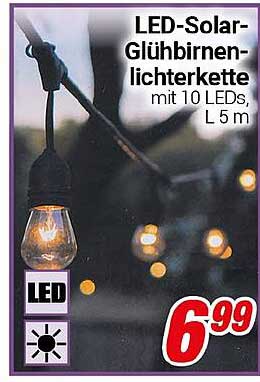 LED-Solar-Glühbirnenlichterkette mit 10 LEDs, L 5 m