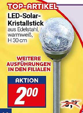 LED-Solar-Kristallstick aus Edelstahl, warmweiß, H 30 cm