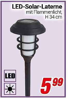 LED-Solar-Laterne mit Flammenlicht, H 34 cm