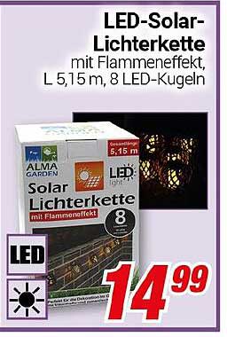 LED-Solar-Lichterkette mit Flammeneffekt, L 5,15 m, 8 LED-Kugeln