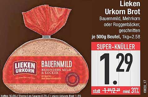 Lieken Urkorn Brot - Bauern mild, Mehrkorn oder Roggenbäcker, geschnitten
