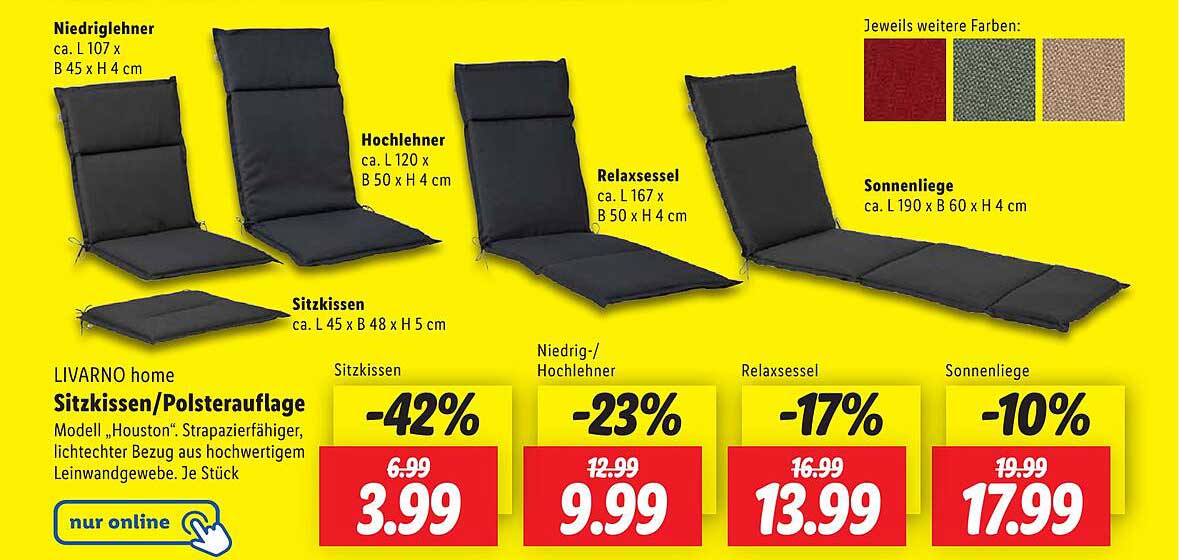 LIVARNO home Sitzkissen/Polsterauflage Modell „Houston“