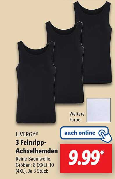 LIVERGY® 3 Feinripp-Achselhemden – Reine Baumwolle