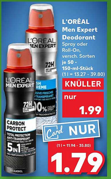 L'ORÉAL Men Expert Deodorant Spray oder Roll-On – 150 ml
