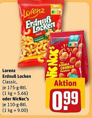 Lorenz Erdnuss Locken Classic 175-g-Btl. oder NicNac’s 110-g-Btl.