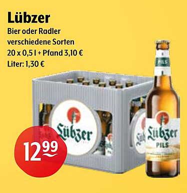 Lübzer Bier oder Radler - 20 x 0,5 l