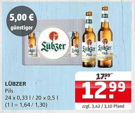 Lübzer Pils 24 x 0,33 l / 20 x 0,5 l – ein echter Genuss!