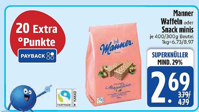 Manner Waffeln oder Snack minis je 400/300g Beutel