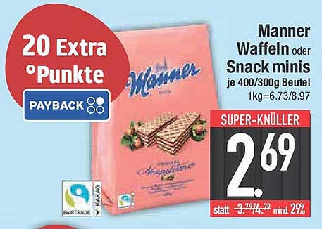 Manner Waffeln oder Snack minis je 400/300g Beutel