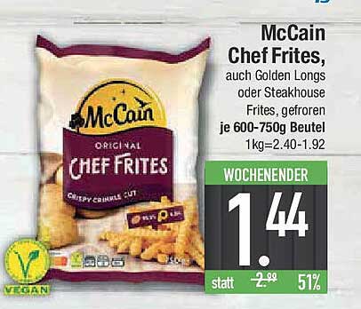 McCain Chef Frites, auch Golden Longs oder Steakhouse Frites, gefroren je 600-750g Beutel