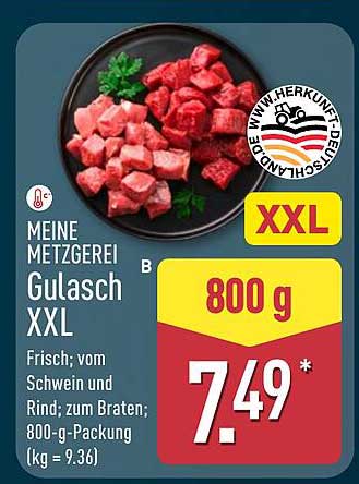 Meine Metzgerei Gulasch XXL 800 g - Frisch vom Schwein und Rind