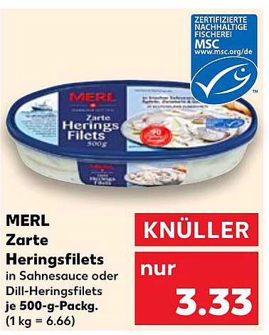 MERL Zarte Heringsfilets in Sahnesauce oder Dill-Heringsfilets 500 g