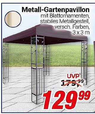 Metall-Gartenpavillon mit Blattornamenten, stabiles Metallgestell, 3 x 3 m