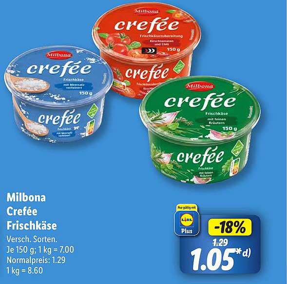 Milbona Crefee Frischkäse – Verschiedene Sorten