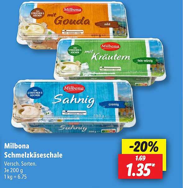 Milbona Schmelzkäseschale – Verschiedene Sorten 200 g