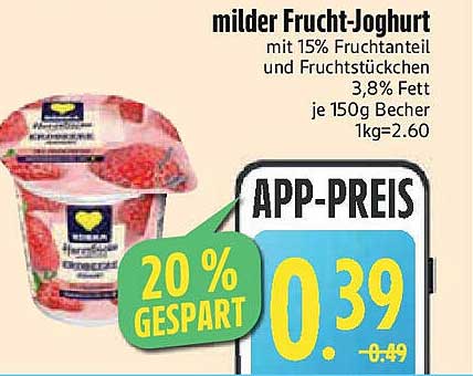 Milder Frucht-Joghurt mit 15% Fruchtanteil und Fruchtstückchen