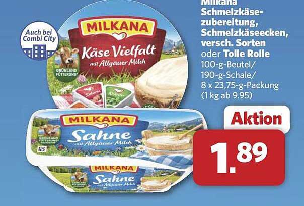 Milkana Schmelzkäsevielfalt, verschiedene Sorten, Aktionspreis