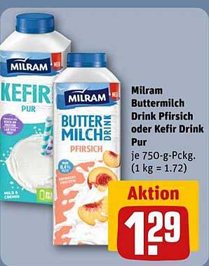 Milram Buttermilch Drink Pfirsich oder Kefir Drink Pur 750 g