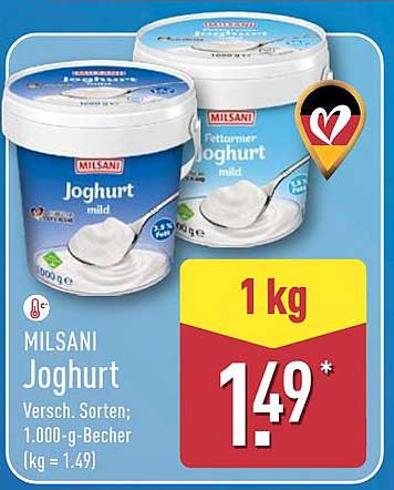 Milsani Joghurt – Verschiedene Sorten im 1.000-g-Becher