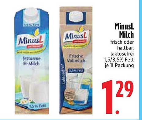 MinusL Milch 1L – frisch oder haltbar, laktosefrei