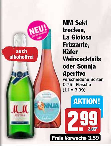 MM Sekt trocken, La Gioiosa Frizzante, Käfer Weincocktails oder Sonnja Aperitivo