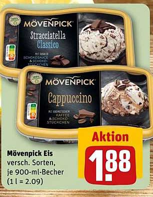 Mövenpick Eis verschiedene Sorten, je 900-ml-Becher