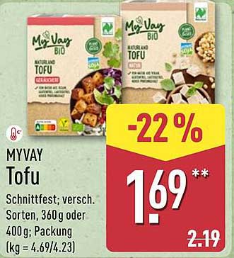 MYVAY Tofu, schnittfest, verschiedene Sorten, 360 g oder 400 g