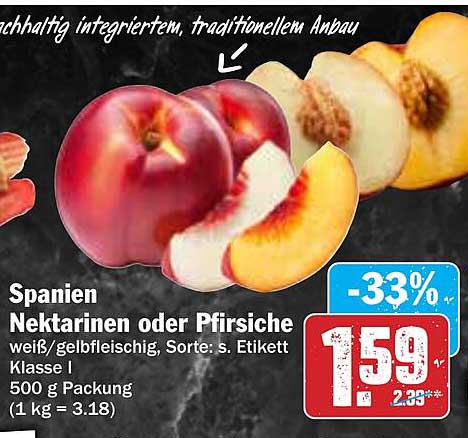 Nektarinen oder Pfirsiche 500 g Packung - Spania