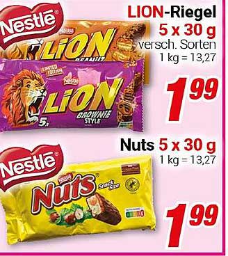 Nestlé LION-Riegel und Nuts - 5 x 30 g