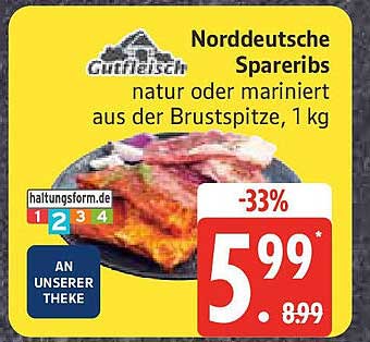 Norddeutsche Spareribs natur oder mariniert aus der Brustspitze, 1 kg